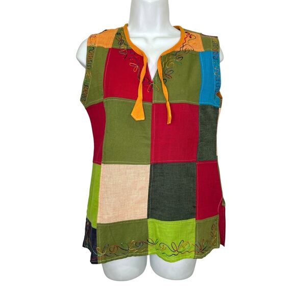 Nepal Handmade Bright Colorful Patchwork Embroidered Sleeveless Top Vest - Picture 1 of 6